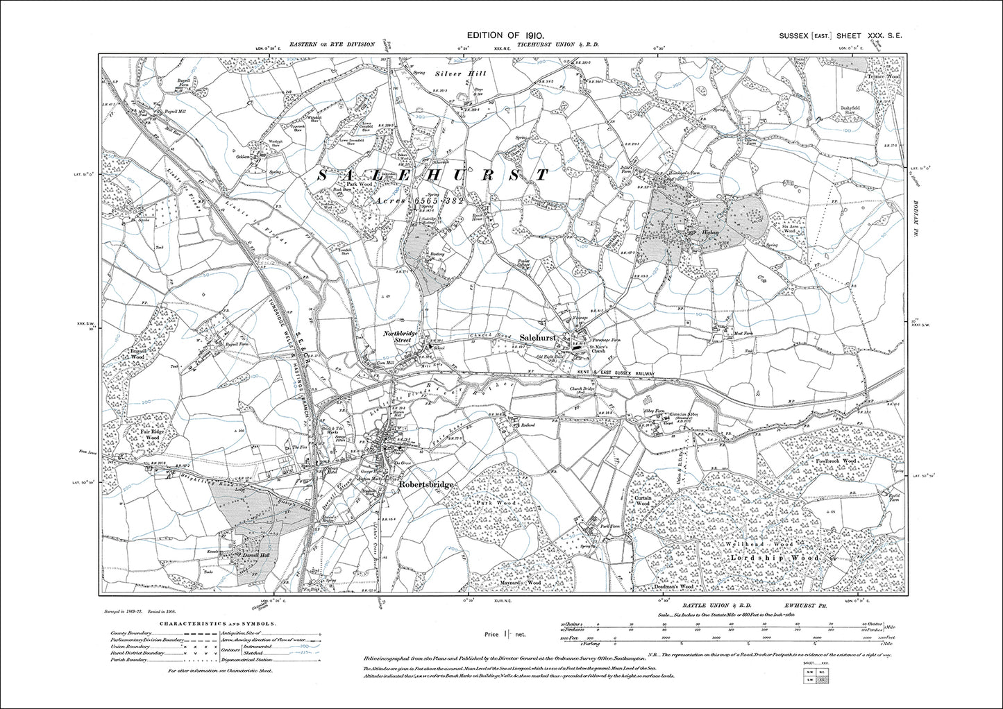 Robertsbridge, Salehurst, Northbridge Street, old map Sussex 1910: 30SE