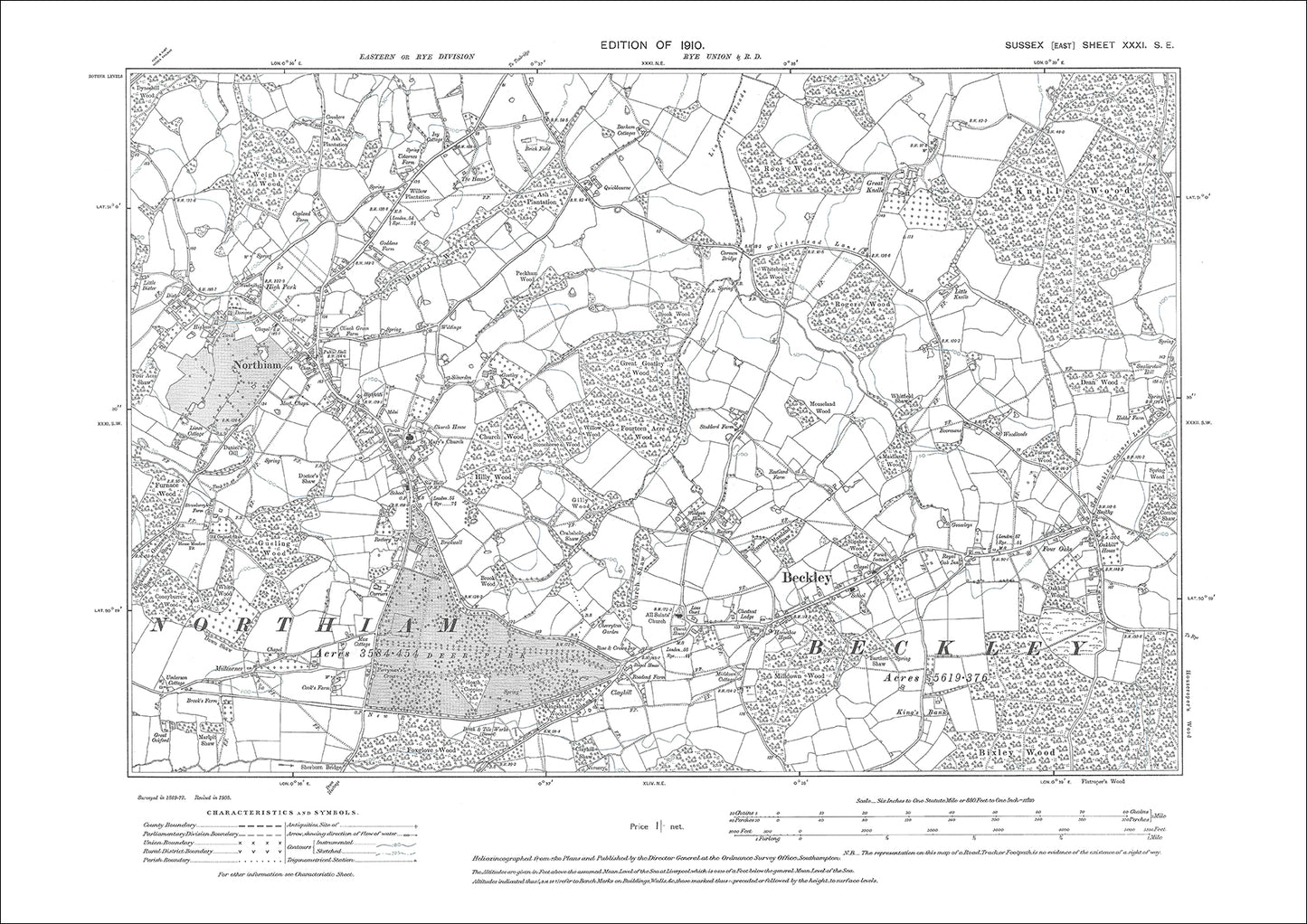 Beckley, Northiam, old map Sussex 1910: 31SE