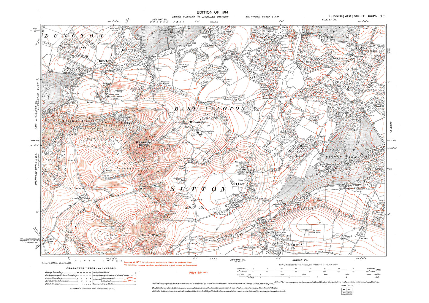 Duncton, Sutton, Bignor (north), Barlavington, old map Sussex 1914: 35SE