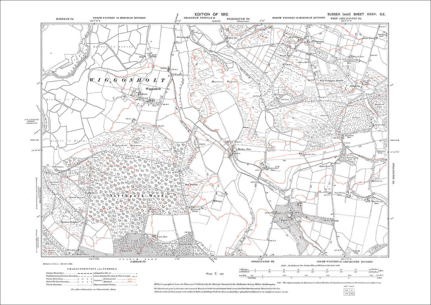 Wiggonholt, West Chiltington Common, old map Sussex 1912: 36SE