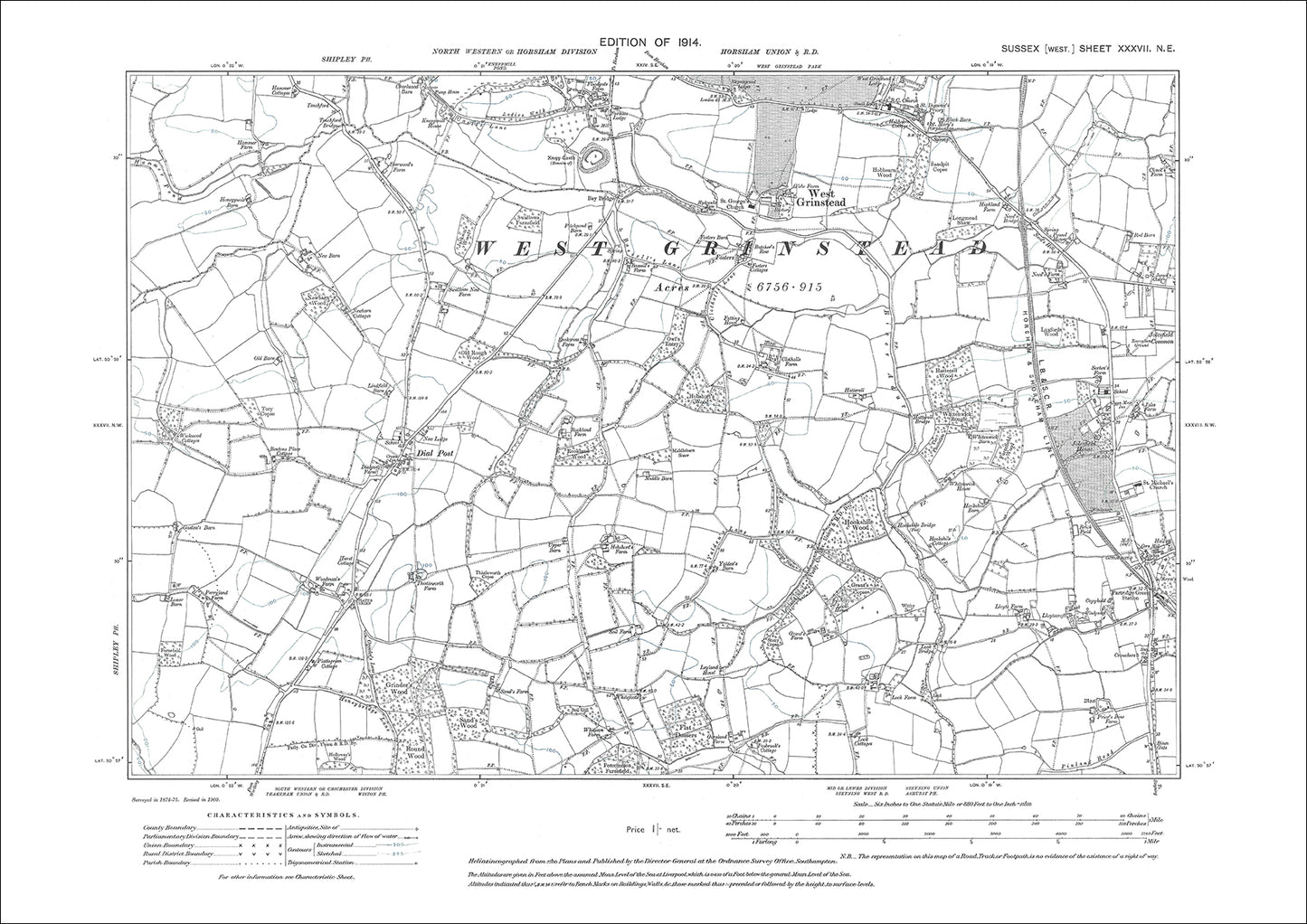 West Grinstead, Partridge Green (west), Dial Post, old map Sussex 1914: 37NE