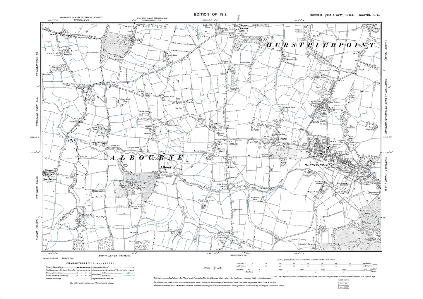 Hurstpierpoint, Albourne, old map Sussex 1912: 38SE