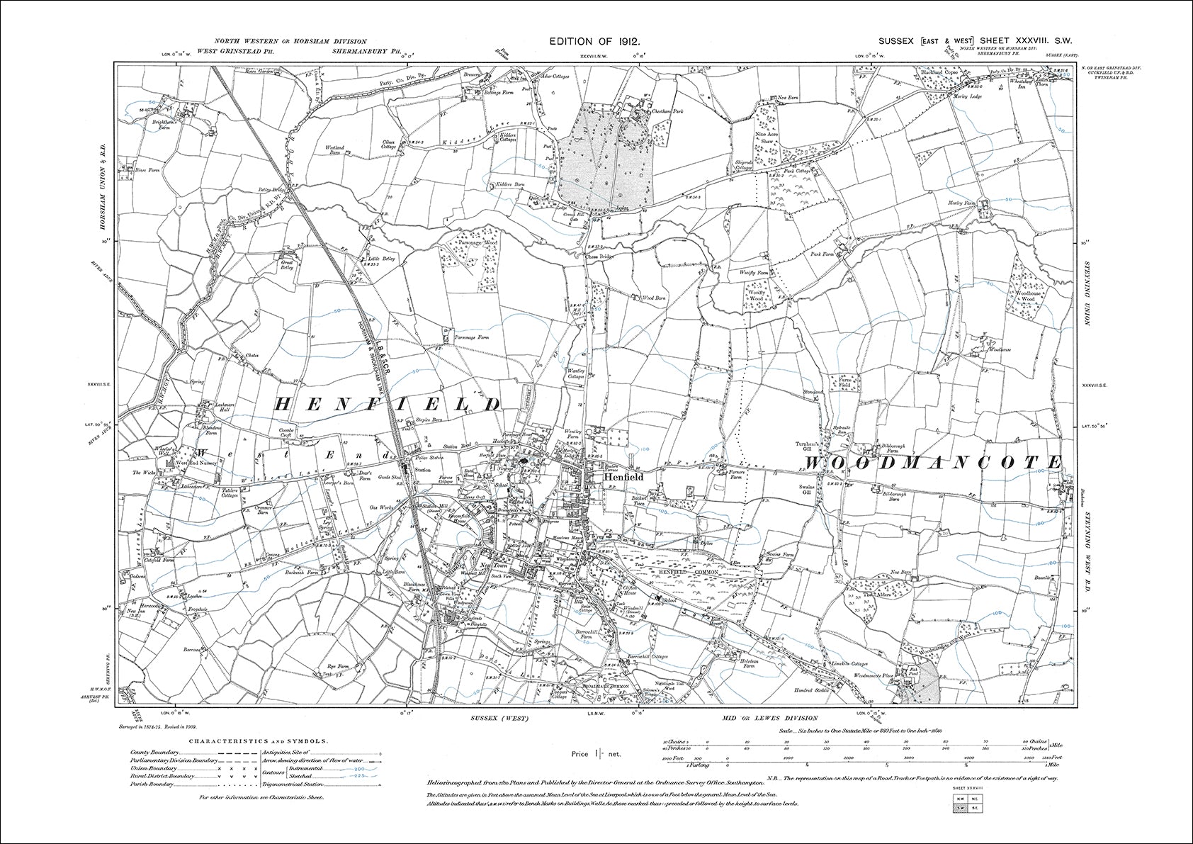 Henstead Map Henfield, old map Sussex 1912: 38SW – Old Map Downloads