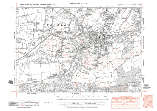 Crawley, old map Sussex 1946: 3SE