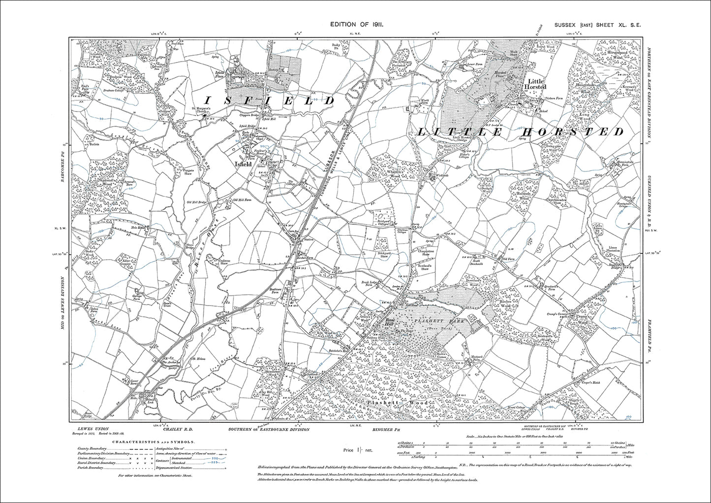 Isfield, Little Horsted, Rose Hill, old map Sussex 1911: 40SE