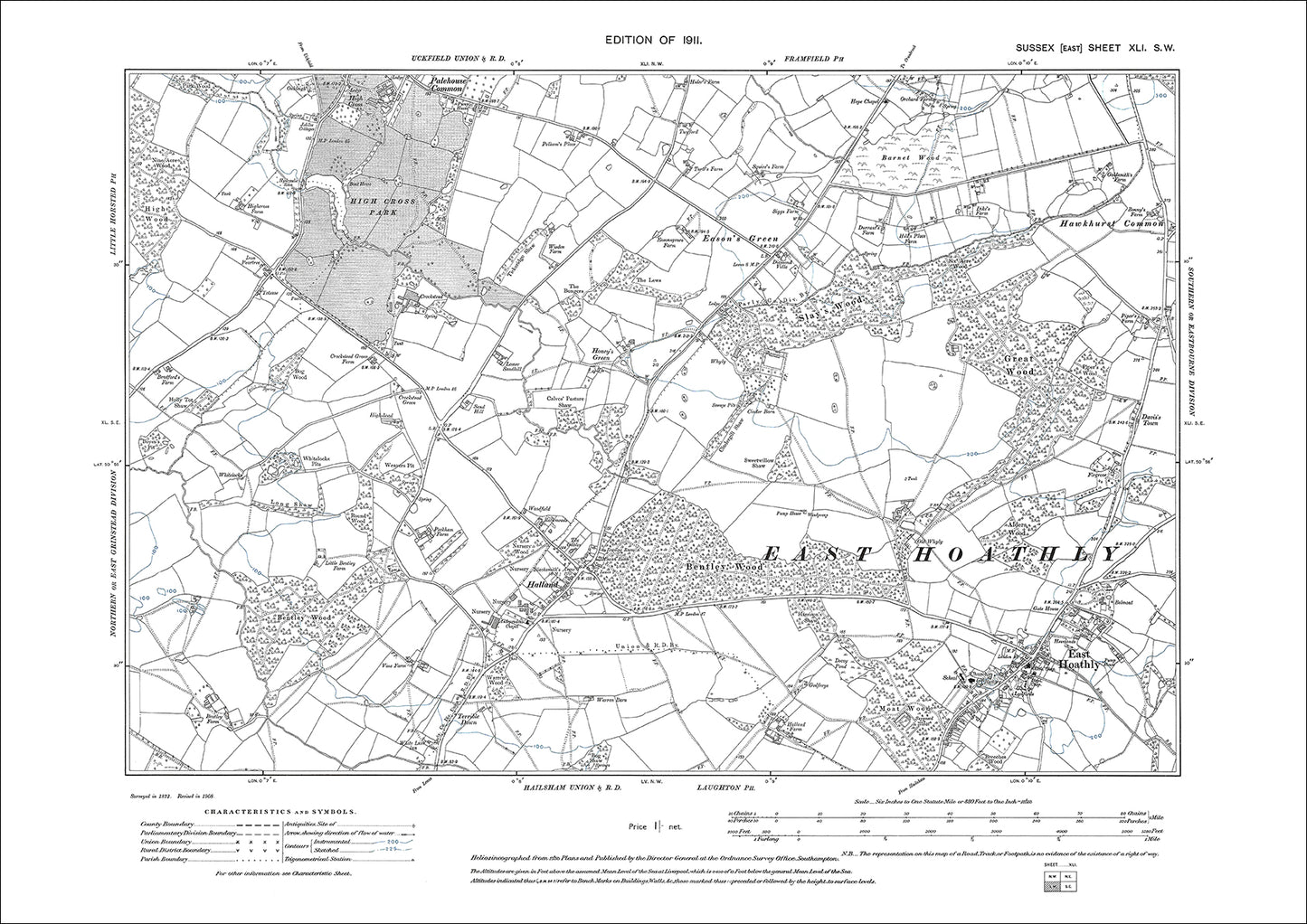 East Hoathly, Halland, Easons Green, old map Sussex 1911: 41SW