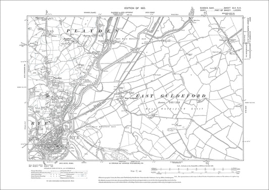Rye, Playden, East Guldeford, Houghton Green, old map Sussex 1910: 45NE