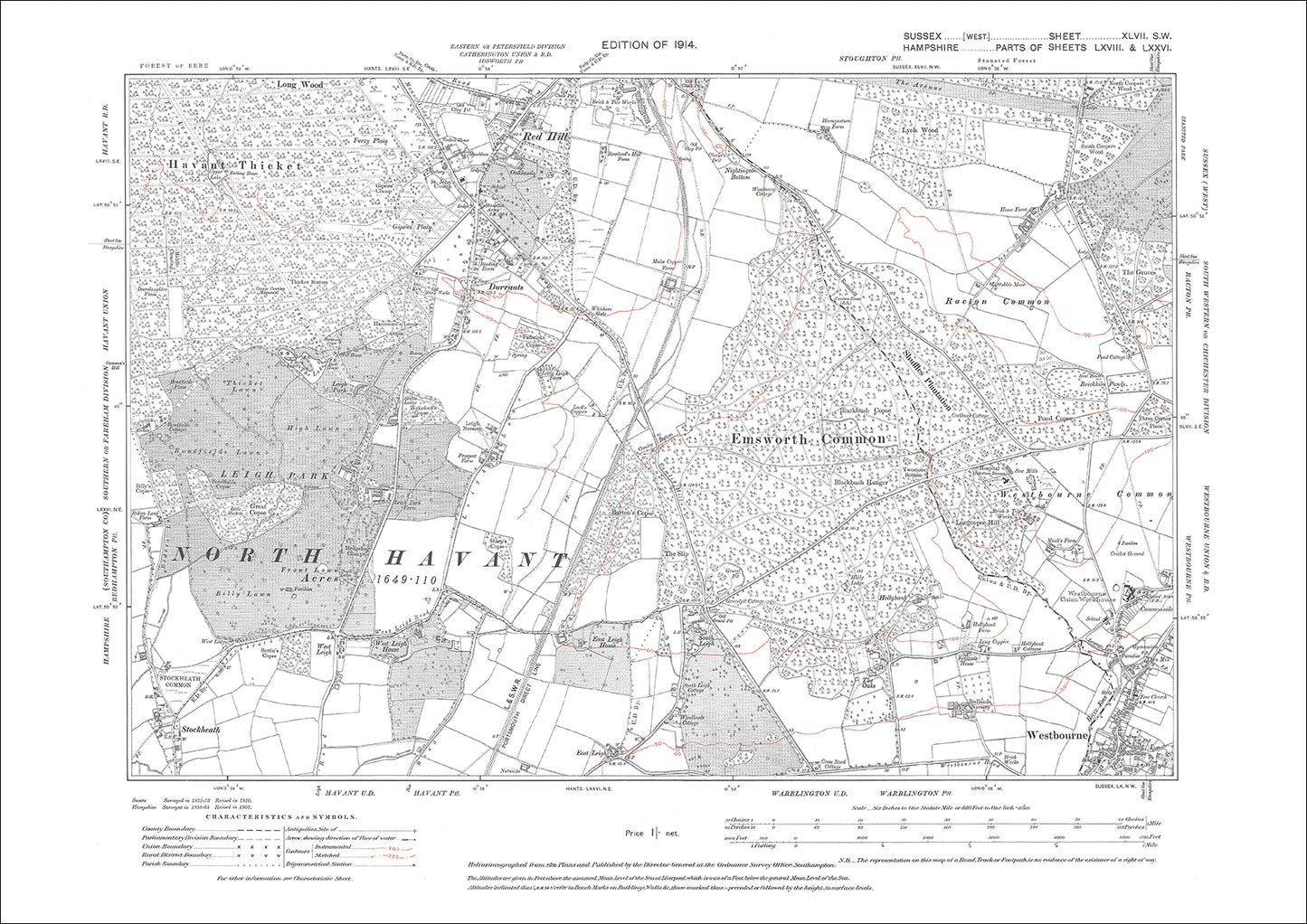 Westbourne (northwest), old map Sussex 1914: 47SW