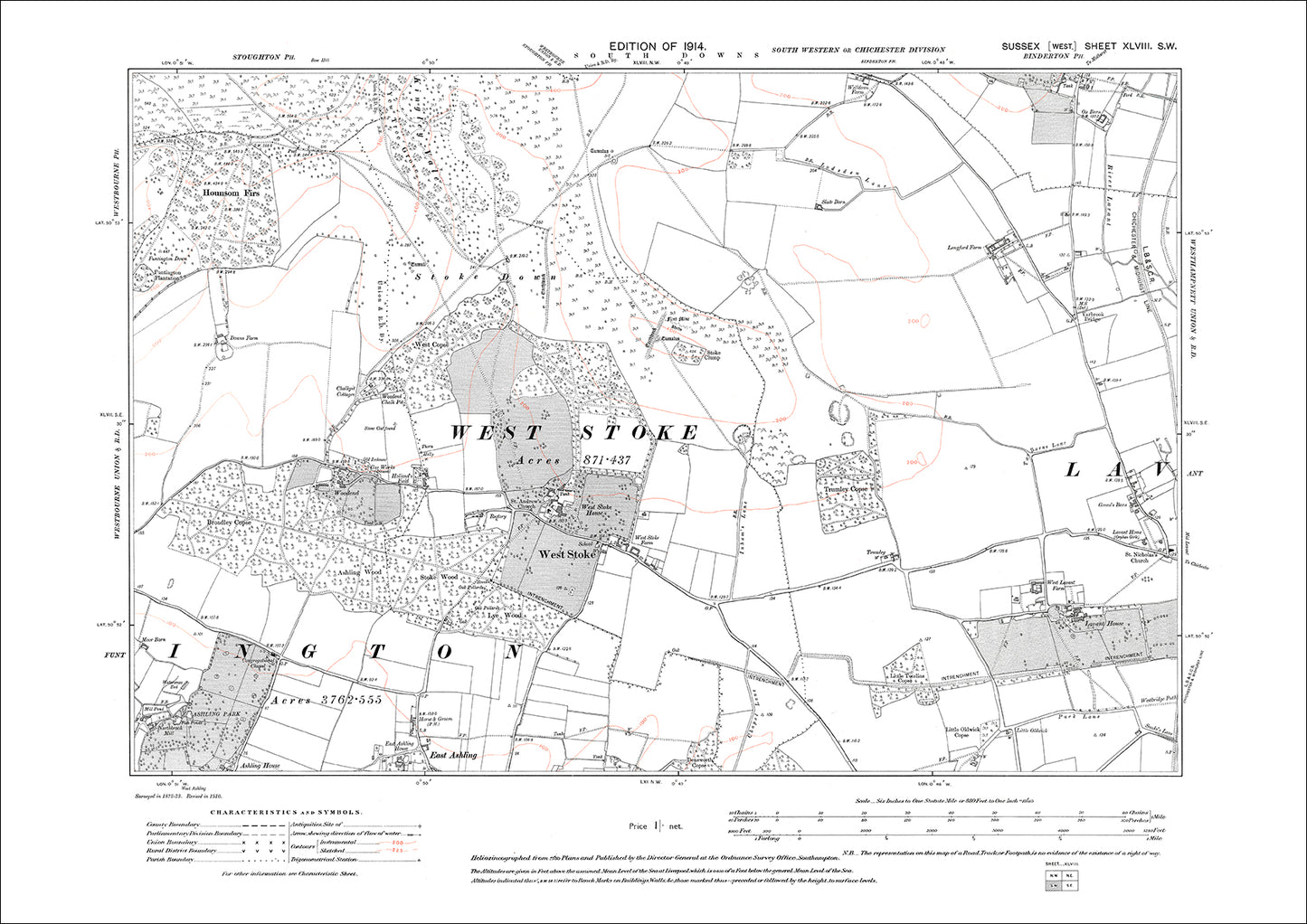 East Lavant, Waterbeach, Goodwood Park, old map Sussex 1914: 48SE