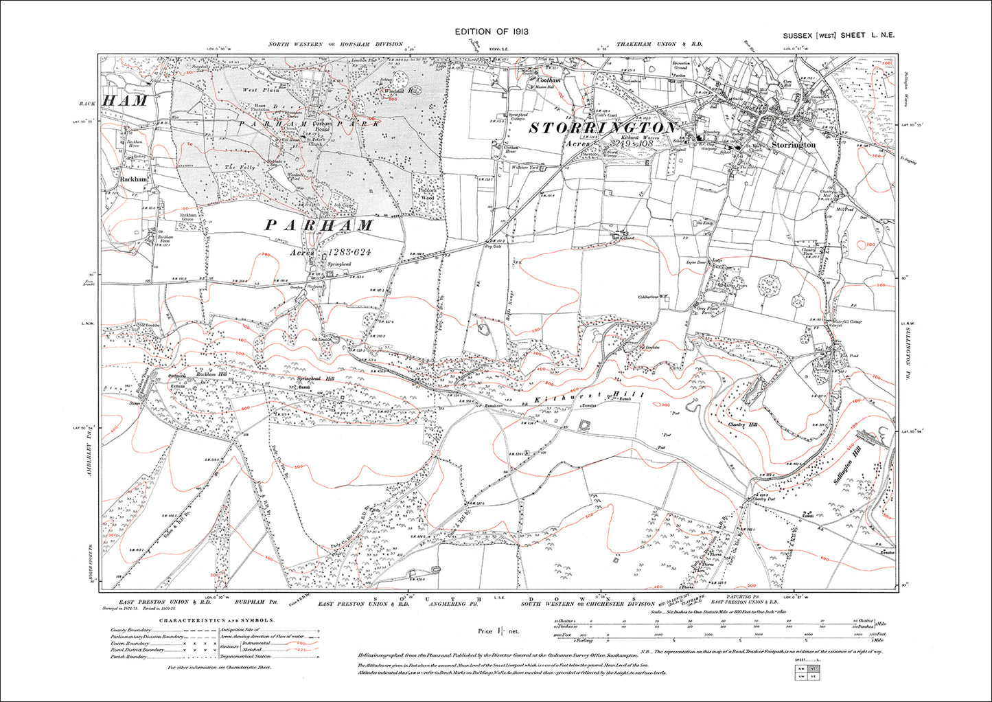 Storrington, Cootham (south), old map Sussex 1913: 50NE