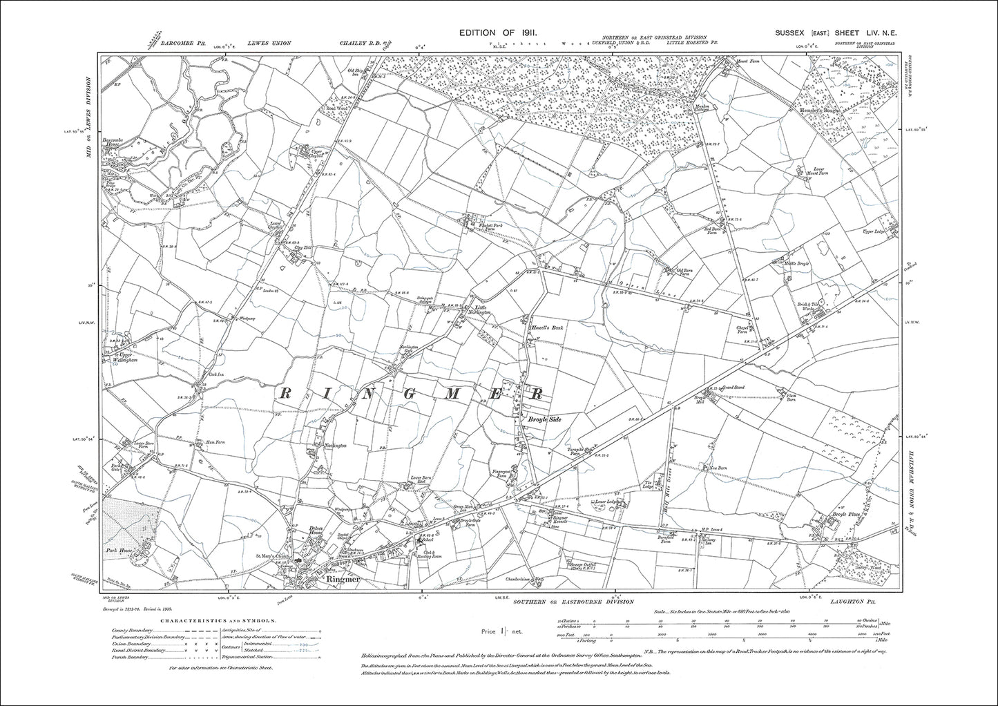 Ringmer (north), Broyle Side, old map Sussex 1911: 54NE