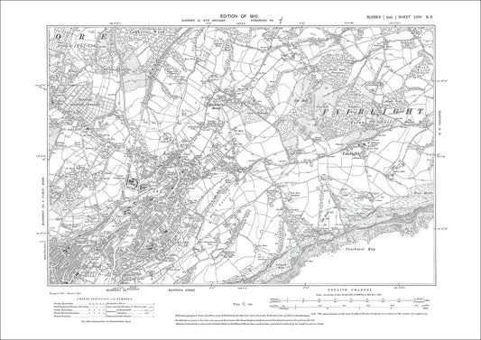 Hastings (northeast), Fairlight, old map Sussex 1910: 58SE