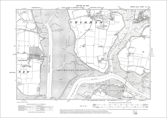 Bosham, Chidham, West Thorney, Itchenor Park, old map Sussex 1913: 60SE