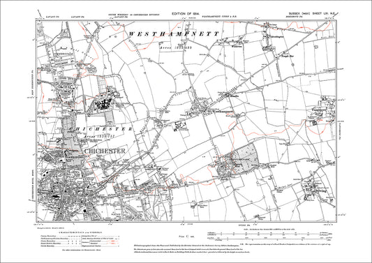 Chichester, Westhampnett, Oving, Tangmere, old map Sussex 1914: 61NE