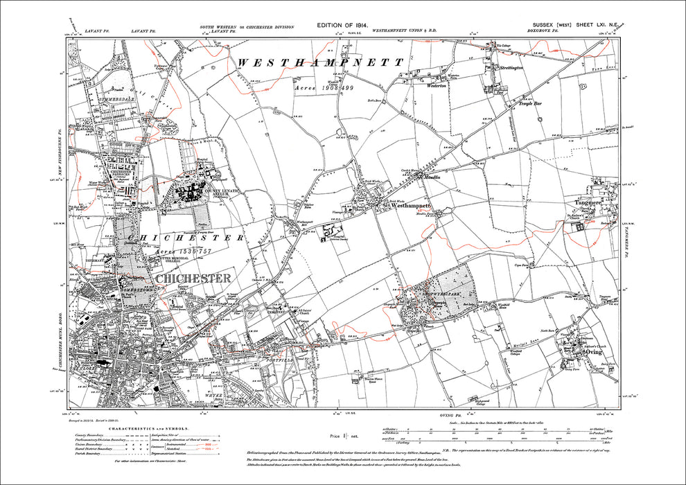 Strettington, Temple Bar, Westerton, old map Sussex 1914: 61NE – Old ...