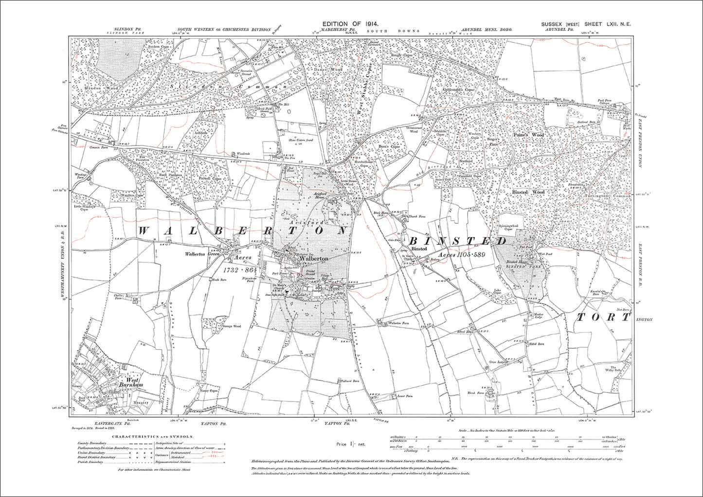 Walberton, Binstead, West Barnham, old map Sussex 1914: 62NE