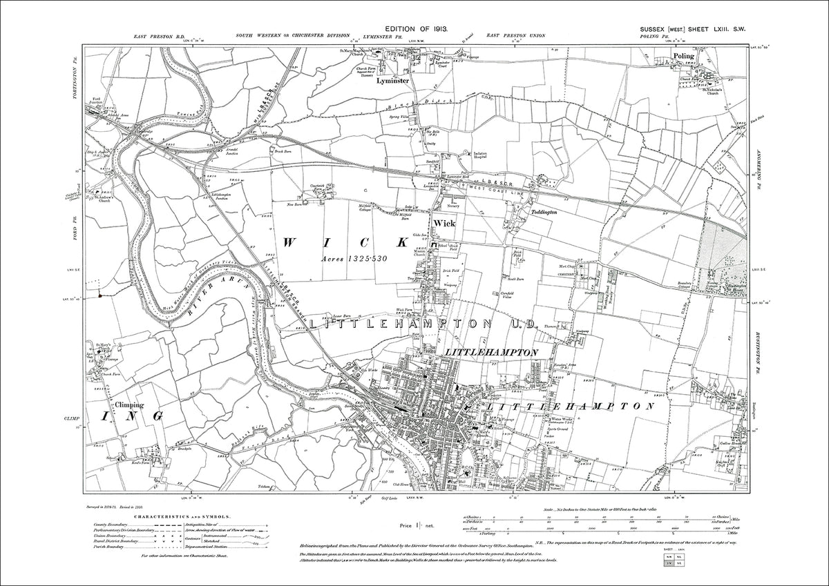 Tockington Map Wick, Toddington, Poling, Lyminster (south), old map Sussex 1913: 63SW ...