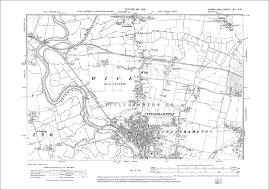 Wick, Toddington, Poling, Lyminster (south), old map Sussex 1913: 63SW