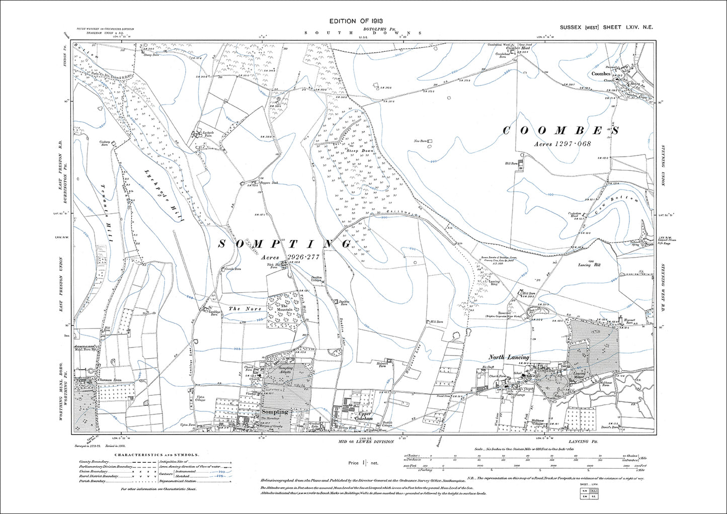 Sompting (north), North Lancing, Coombes, old map Sussex 1913: 64NE