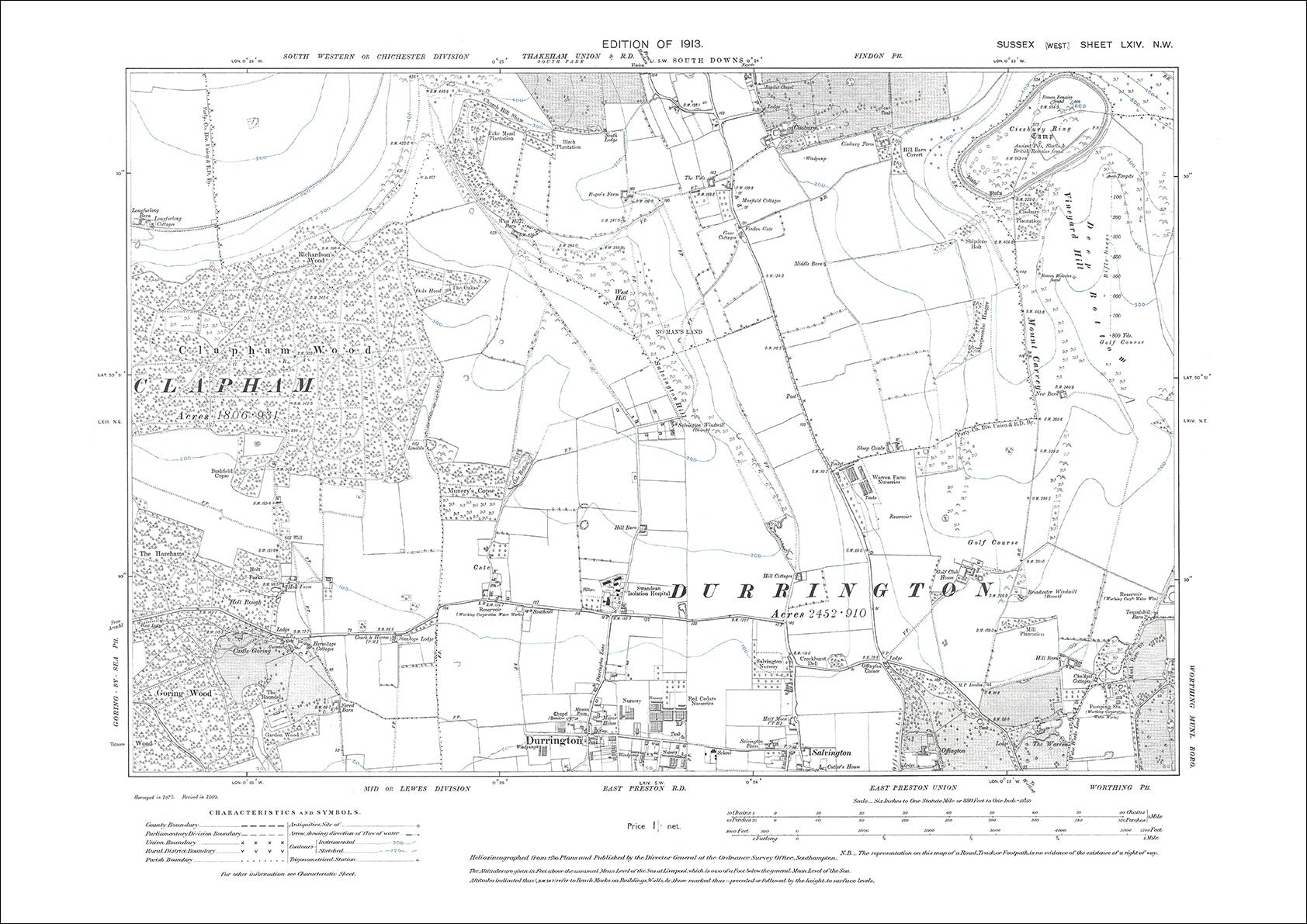 Durrington Map Durrington (north), old map Sussex 1913: 64NW – Old Map Downloads