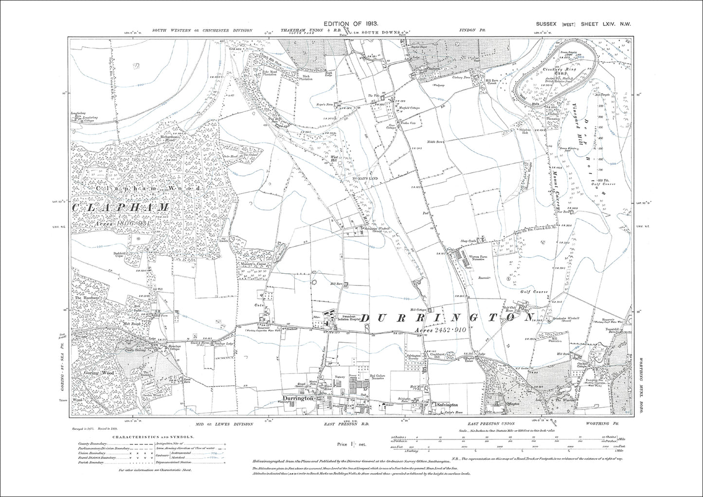 Durrington (north), old map Sussex 1913: 64NW