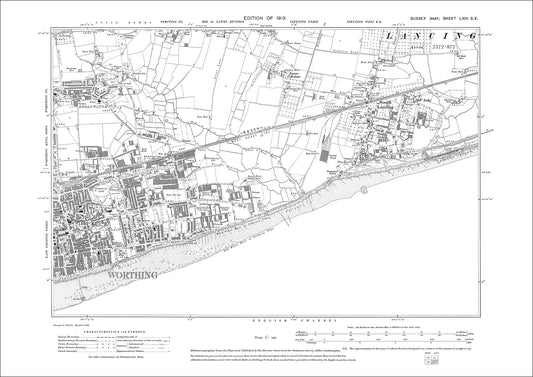 Worthing (east), Broadwater (east), South Lancing, Lower Cokeham, old map Sussex 1913: 64SE