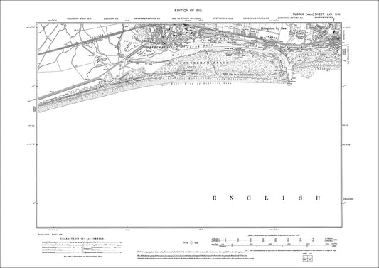 Shoreham (south), Shoreham Beach, Kibgston by Sea (south), old map Sussex 1912: 65SW