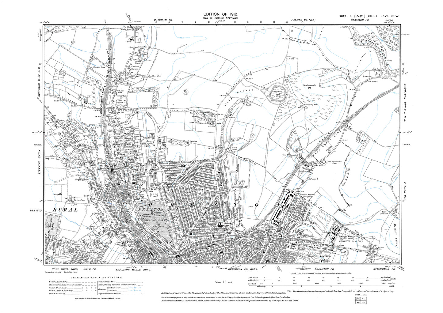 Brighton (north), Preston, old map Sussex 1912: 66NW