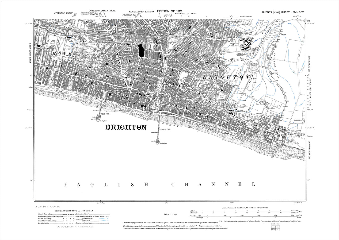 Brighton central, old map Sussex 1912: 66SW