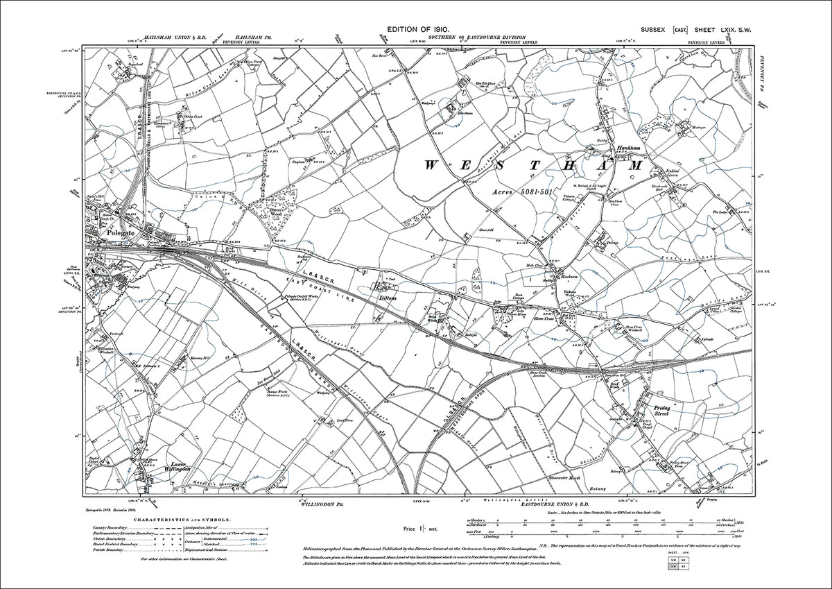 Polegate Postcode Area Map Polegate (east), Hankham, Friday Street, Lower Willingdon, old map Sus ...