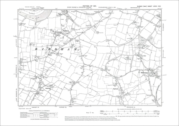 Birdham, Sidlesham, Highleigh, Somerley, old map Sussex 1913: 73NW ...