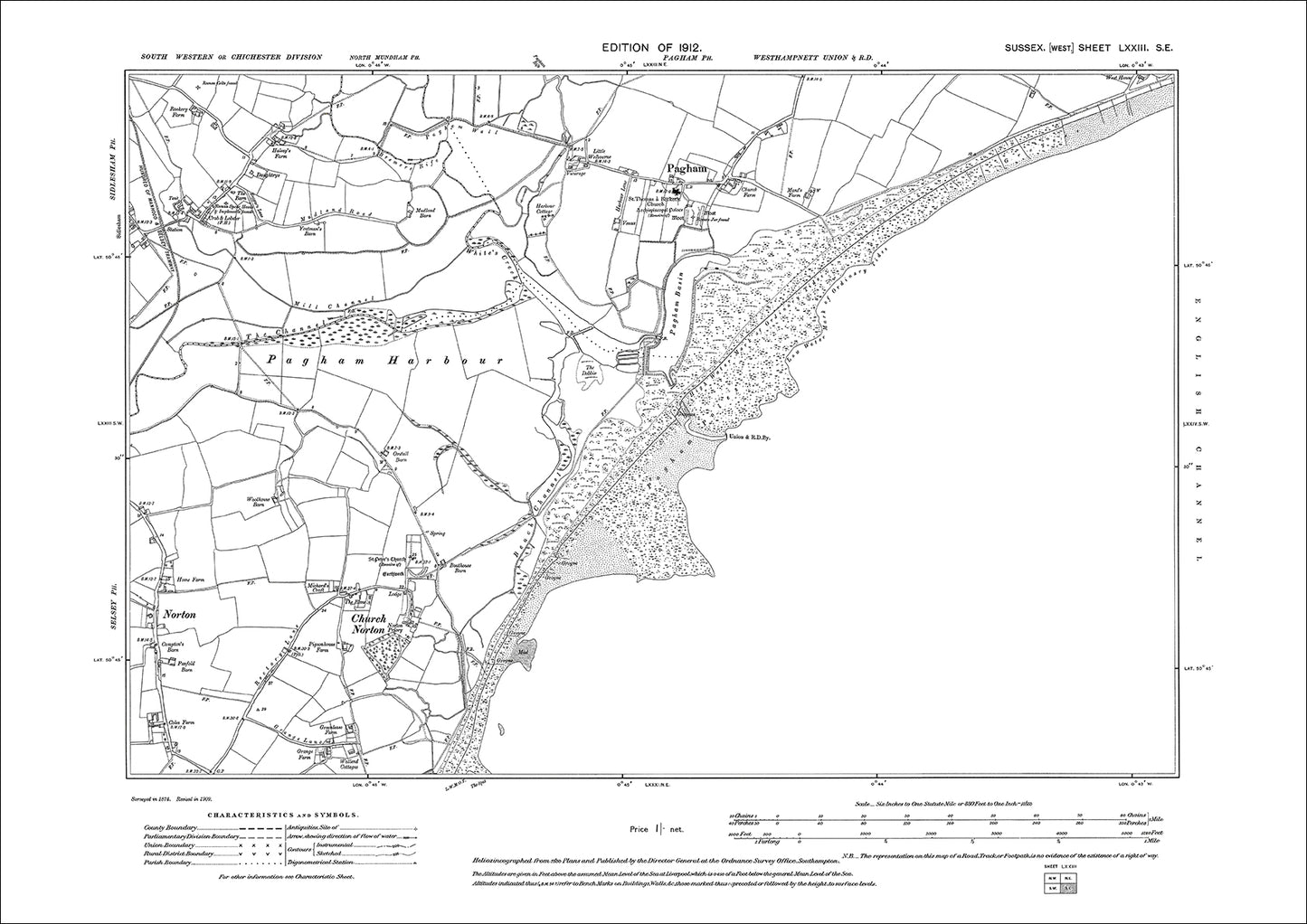 Pagham, Church Norton, old map Sussex 1912: 73SE