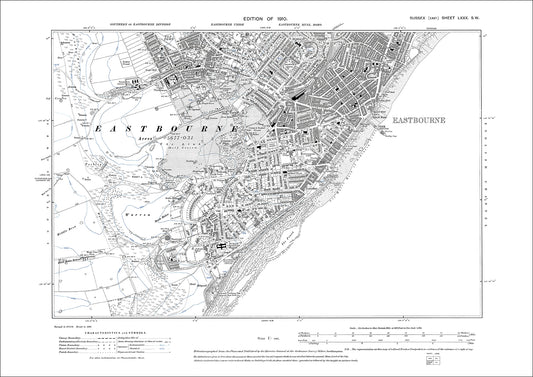 Eastbourne, old map Sussex 1910: 80SW