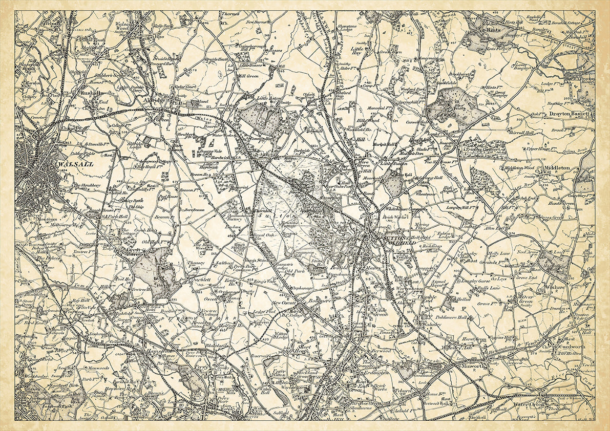 Sutton Coldfield in 1898, showing the town and the surrounding area