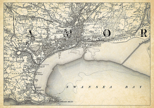 Swansea in 1898, showing the town and the surrounding area