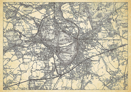 Teddington in 1898, showing the town and the surrounding area