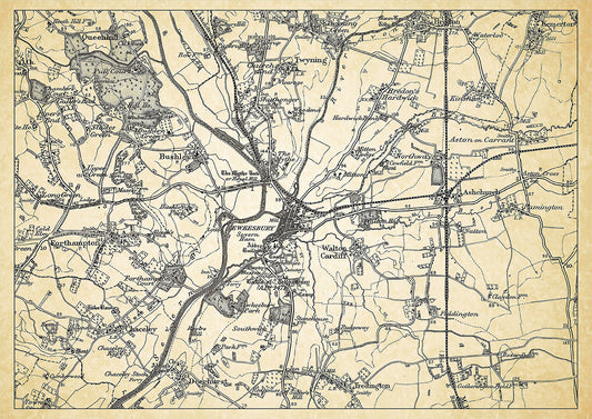 Tewkesbury in 1898, showing the town and the surrounding area