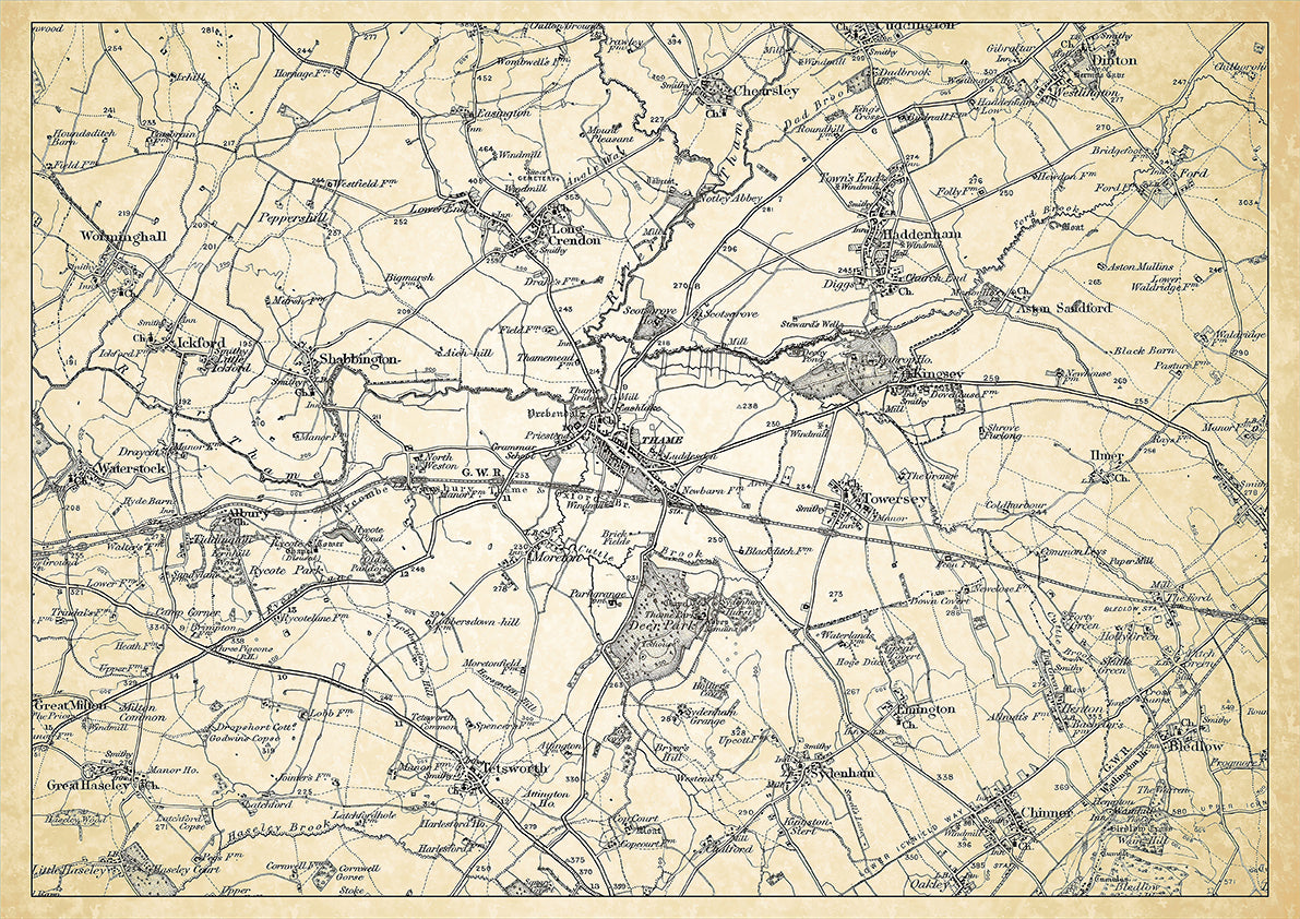 Thame in 1898, showing the town and the surrounding area