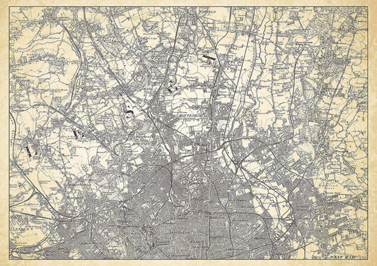 Tottenham in 1898, showing the town and the surrounding area