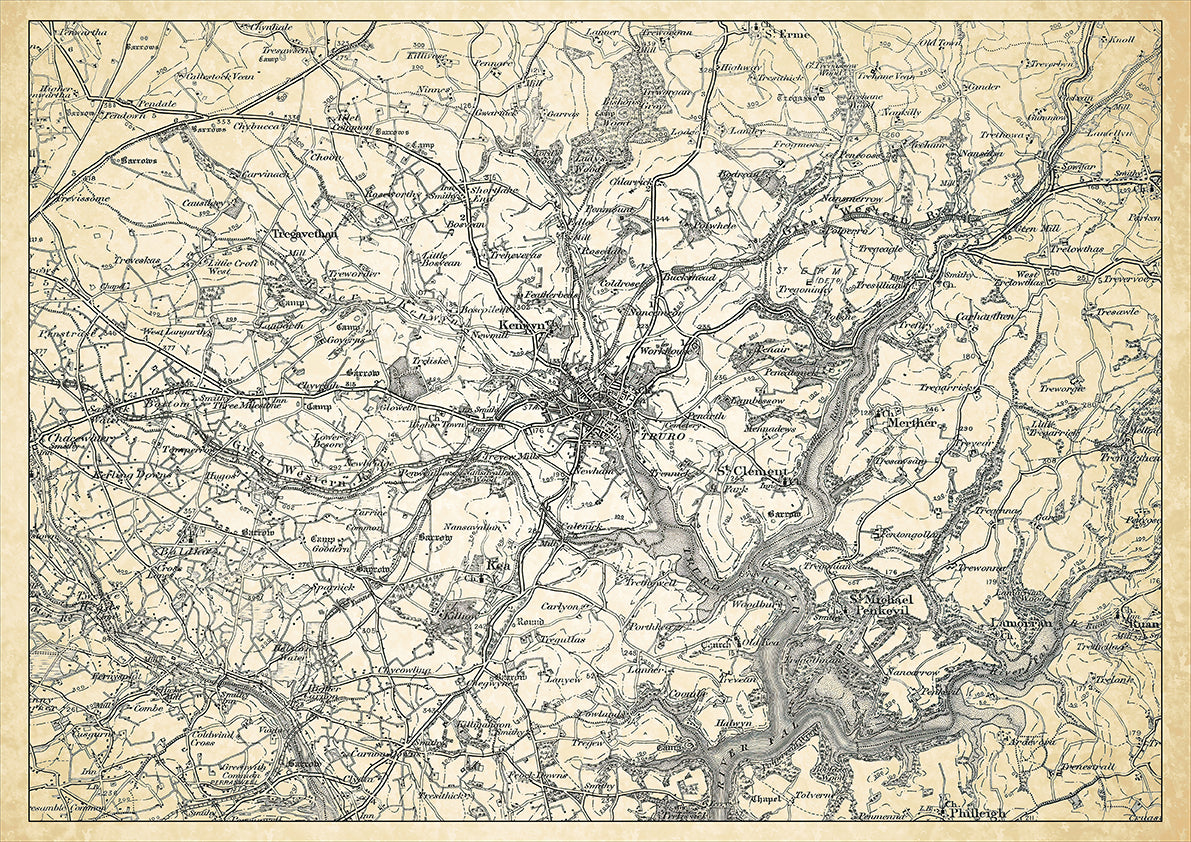 Truro in 1898, showing the town and the surrounding area