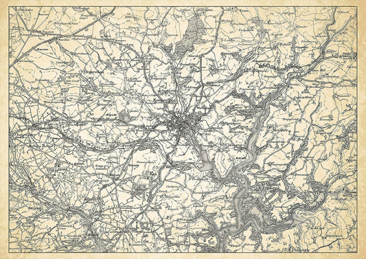 Truro in 1898, showing the town and the surrounding area