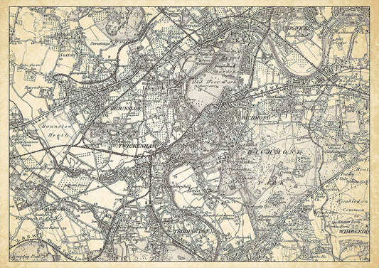 Twickenham and Richmond in 1898, showing the town and the surrounding area