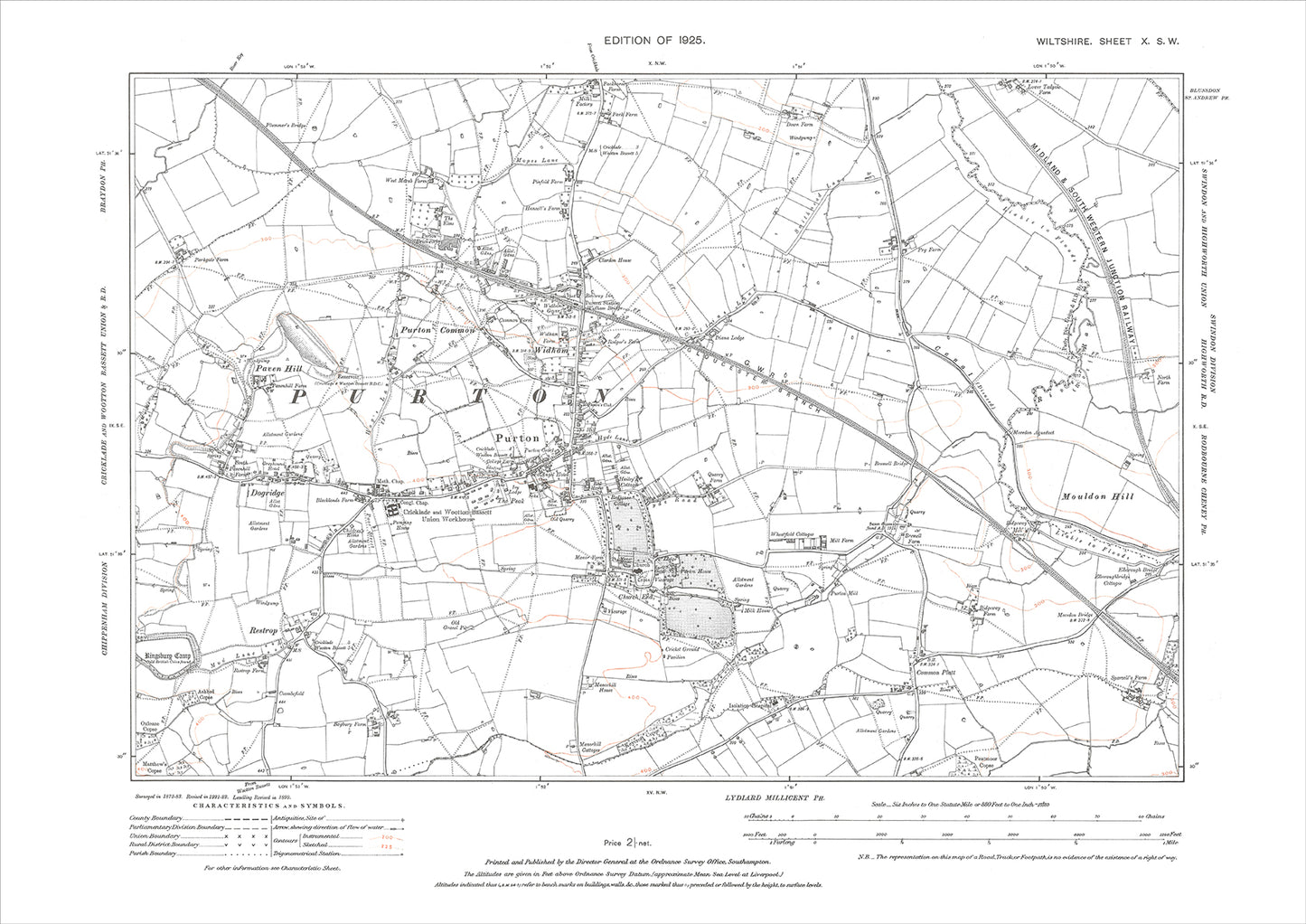 Purton, Widham, Dogridge, Restrop, Paveb Hill, old map Wiltshire 1925: 10SW