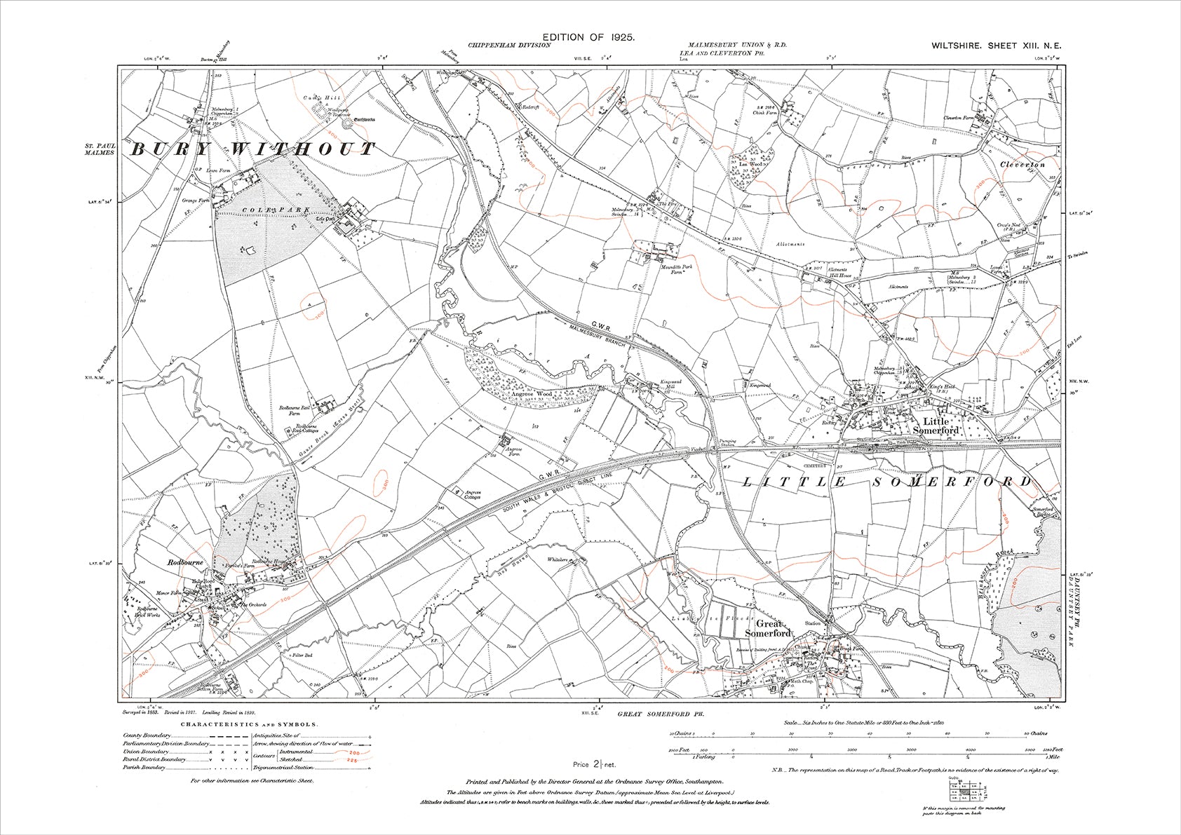 Codford Map Little Somerford, Great Somerford (north), Rodbourne, old map Wiltshir ...
