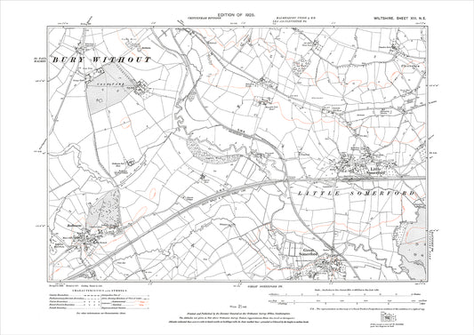 Little Somerford, Great Somerford (north), Rodbourne, old map Wiltshire 1925: 13NE