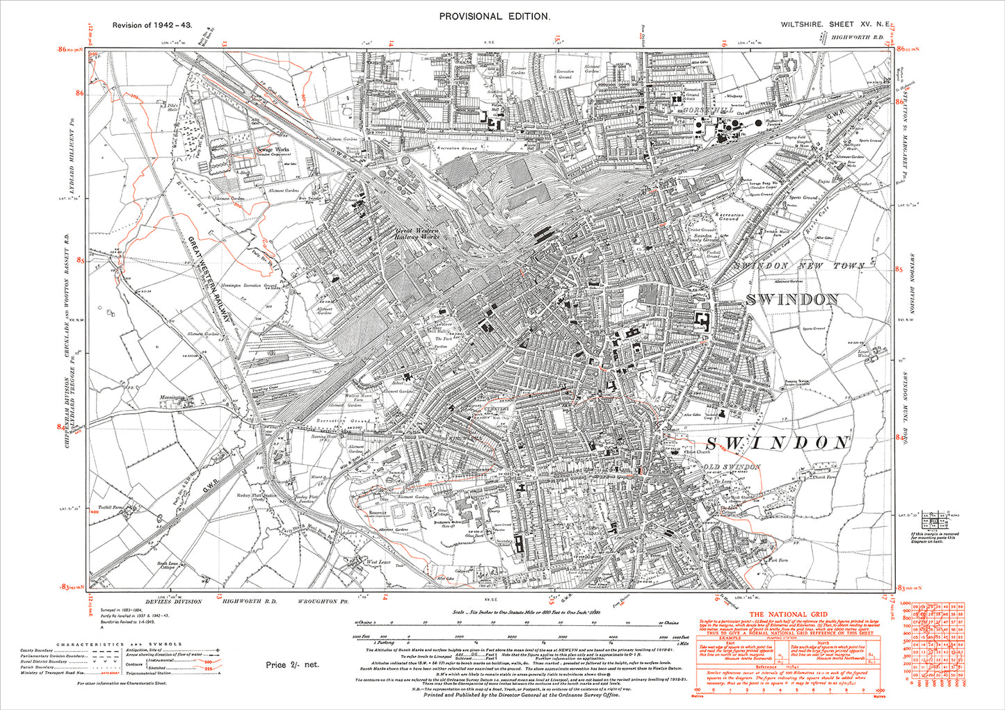 Swindon, old map Wiltshire 1943: 15NE