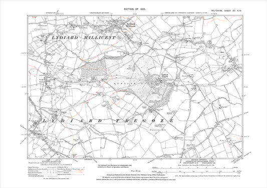 Lydiard Tregoze and Millicent, Hook, Nine Elms, old map Wiltshire 1925: 15NW