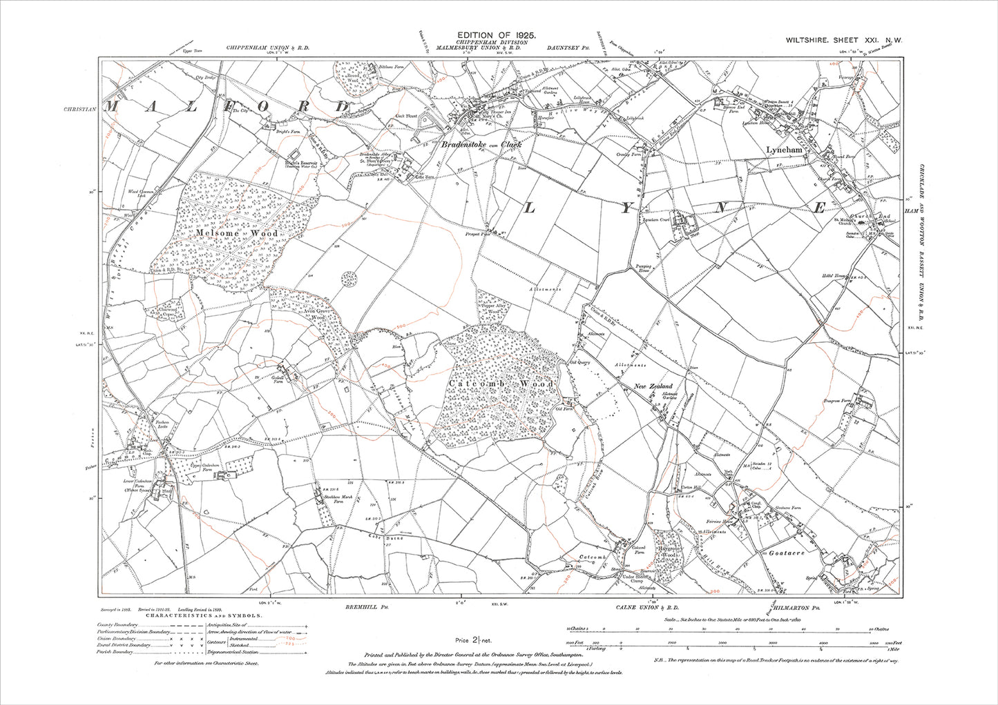 Lyneham, Bradenstoke cum Clack, Goatacre, old map Wiltshire 1925: 21NW