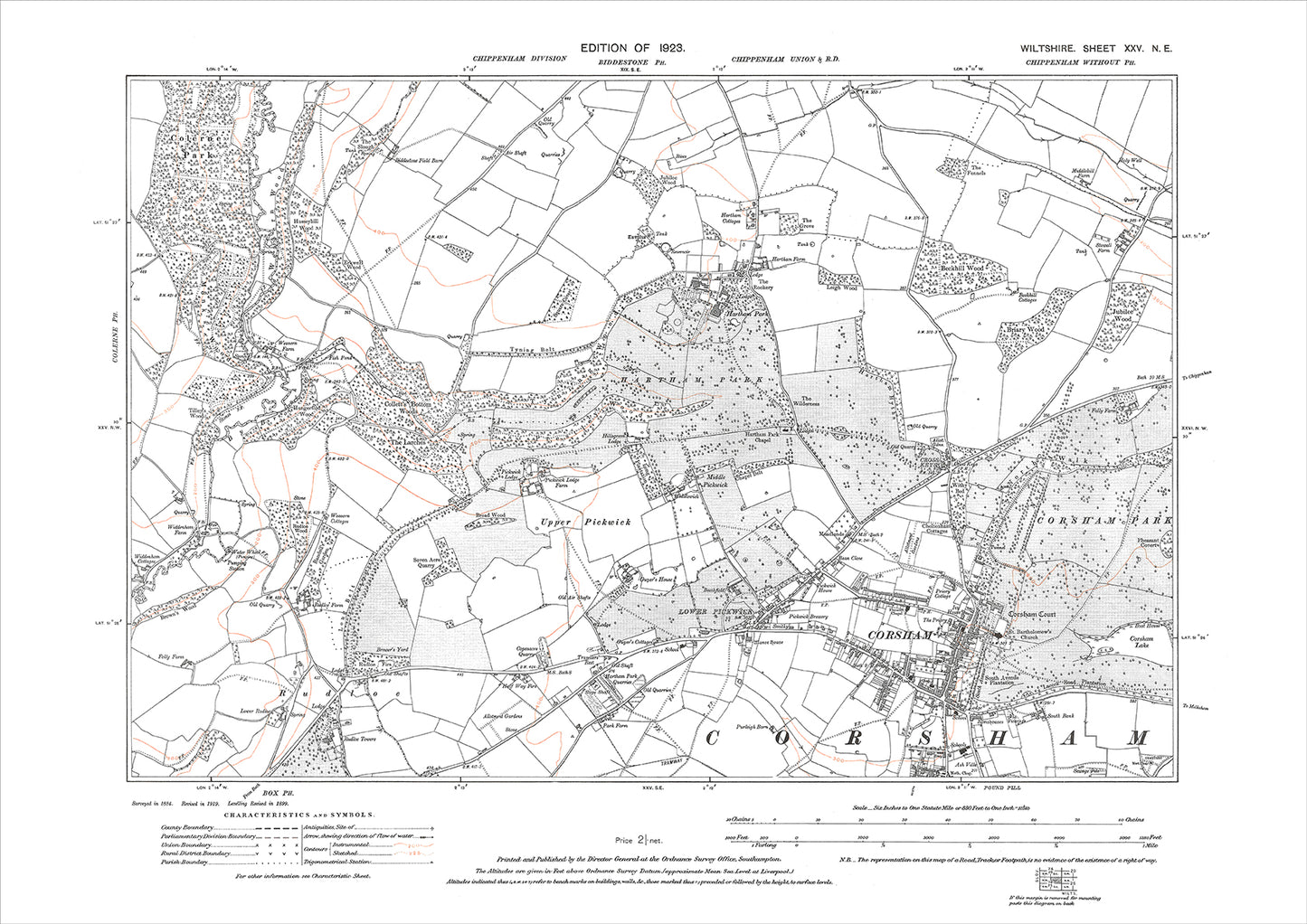 Corsham, Pickwick, old map Wiltshire 1925: 25NE