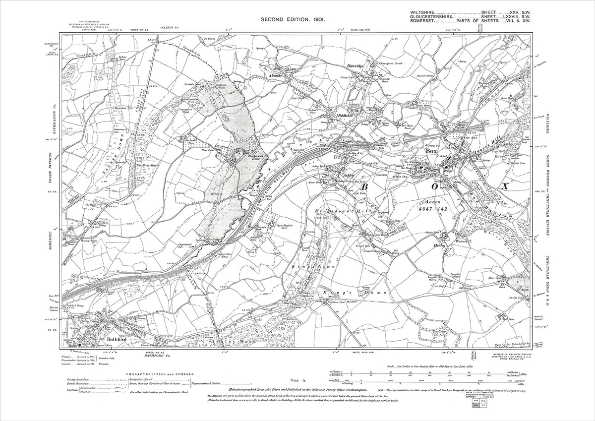 Kingsdown Vector Map Box, Ashley, Ditteridge, Kingsdown, old map Wiltshire 1901: 25SW – Old ...